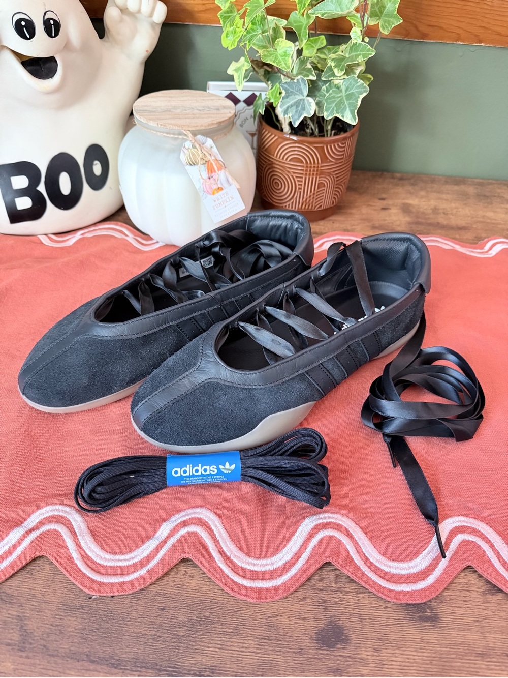Adidas Women's Black Ballet-Inspired Lace-Up Flats taekwondo